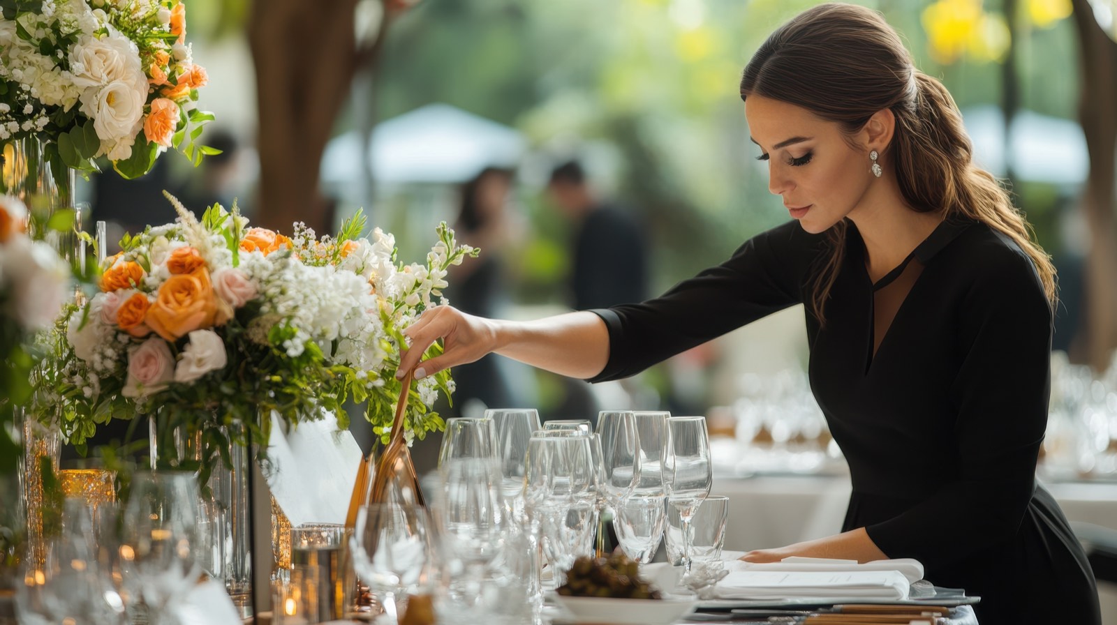 A florist finishing a tablescape